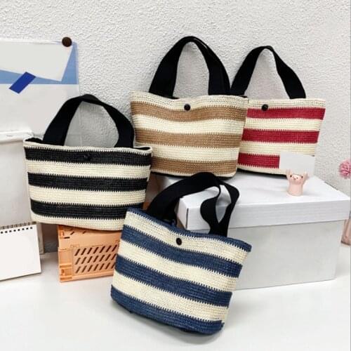 Womens Woven Tote Bag Female Small Handbag Holiday Bag Ladies Bucket Shoulder Bag Beach Handbags 2021