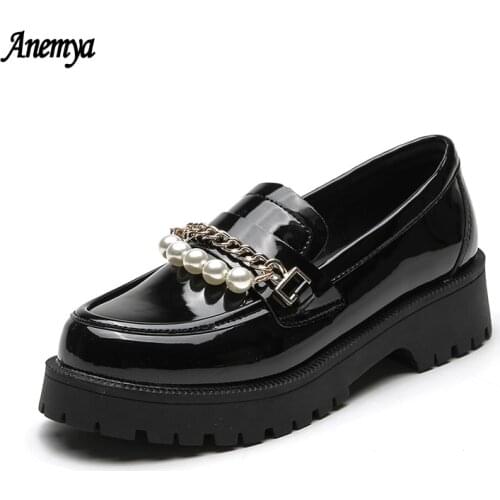 2021 Women Leather Loafers Platform Slip on Flats Ladies Moccasin Metal Chain Casual Shoes Luxury Fashion Chunky Heighten Shoes