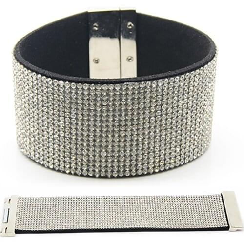 Chanfar Wide Velvet Full Rhinestone Crystal Paved Wrap Bracelets For Women Wedding Bracelets Bangles Jewelry