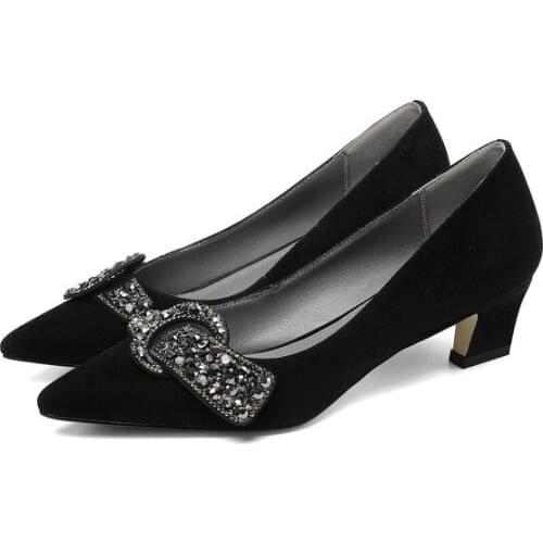 Big Size 9 10 11 12 Ladies High Heels Women Shoes Woman Pumps Water drill buckle tip shallow thick heel single shoe