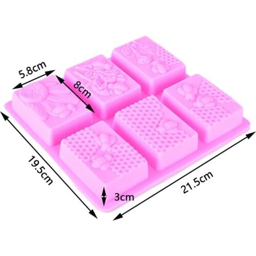 1pc Honey Bee Silicone Soap Mold Diy Handmade Craft 3D Soap Mold Silicone Rectangular 6 Forms Soap Molds For Soap Making