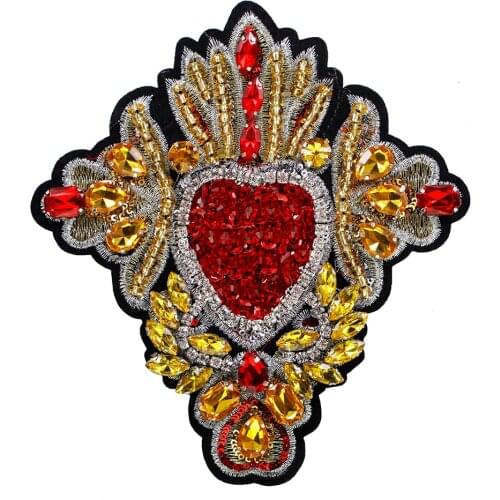 10pieces Embroidery Beaded Rhinestone Heart Patches Sew on Sequin Badge for Clothes T-shirt Bag Applique Craft TH1341