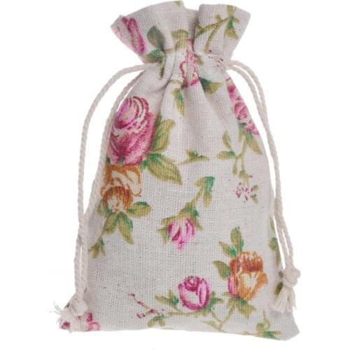 100 Pcs/lot Sparrow Print Cotton Linen Fabric Bags 14x10cm Jewelry Carrier Gift Cosmetic Bags Wedding Party Candy Bags
