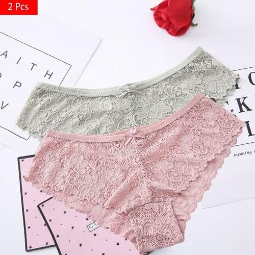 2 Pcs Panties for Woman Underwear Sexy Lace Breathable Soft Lingerie Female Briefs Panty Sexy Transparent Womens Underpants