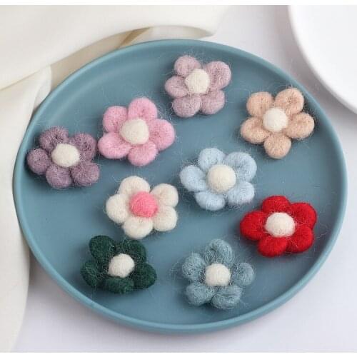 2018 New style color printing cartoon flowers shape handmade wool felt fashion florals diy jewelry garment/hair accessory