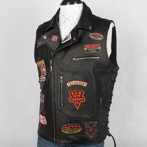 2020 Black Men American Style Slim Fit Bikers Plus Size XXXXL Genuine Cowhide Autumn Short Motorcycle Leather Vest