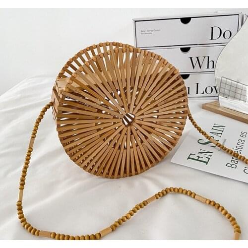 2021 Bamboo Round Small Crossbody Shoulder Bags with Handle for Women Summer Branded Luxury Beach Handbags and Purses