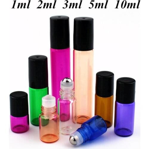 50pcs/lot 1ml 2ml 3ml 5ml 10ml Thin Glass Roll on Bottle Sample Test Roller Essential Oil Vials with Stainless Steel/Glass Ball