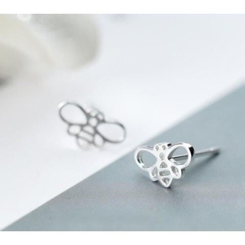 925 Sterling Silver Lovely Hollow Bee Post Stud Earrings Jewelry Gift A1285
