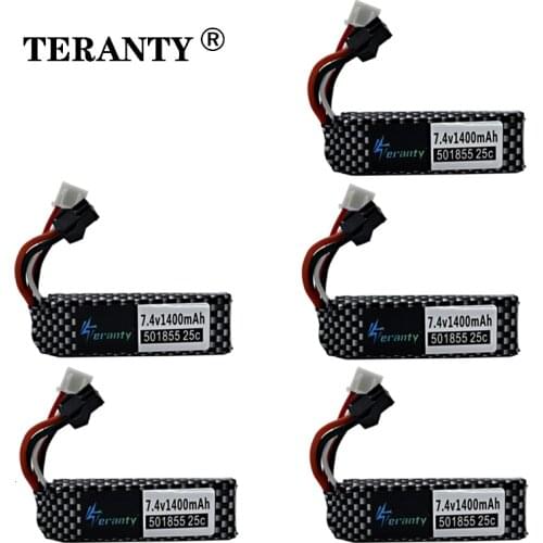 TERANTY Water Gun Lipo Battery 2S 7.4V 1400mAh 25C 501855 Battery for Mini Airsoft BB Air Pistol Electric Toys RC Parts 5PCS/set