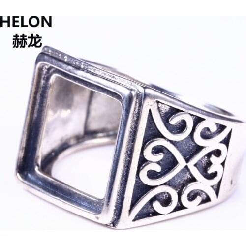 Art Deco 925 Sterling Silver Engagement Wedding Semi Mount Ring for 12x12mm Princess Cabochon Amber Agate Lapis Lazuli Setting