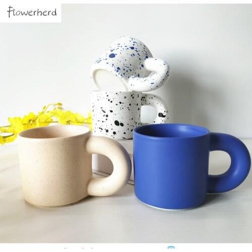 Large Ceramic Coffee Mugs Big Ear Mug Tea Cup Nordic Hand Pinch Splashed Ink Mug Sprayed Fatty Mugs Coffee Cups Coffeeware