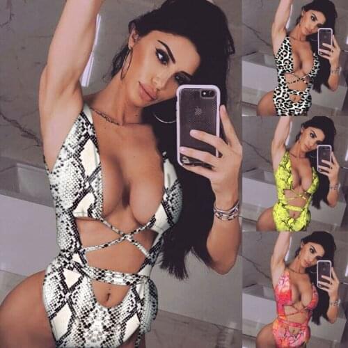 One Piece Women Sexy Push Up Padded Bandage Cross Leopard Bikini Beachwear Swimwear Swimsuit Monokini