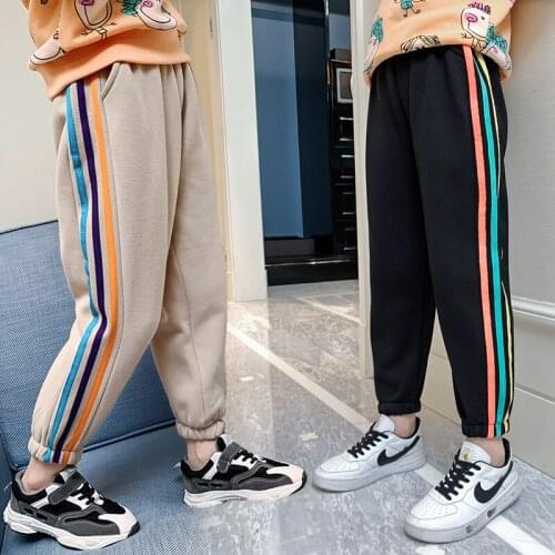 Girls Warm Pants Autumn Winter Kids Side Stripe Plus Velvet Thicken Trousers Teen Girl Sports Pants Childrens Sweatpants 3Y-14Y
