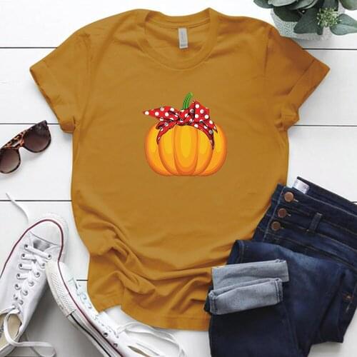 Pumpkin Print Funny Halloween TShirt Women Short Sleeve Loose Shirts Womans Halloween Gift for Ladies Girls Tee Shirt Tops Mujer
