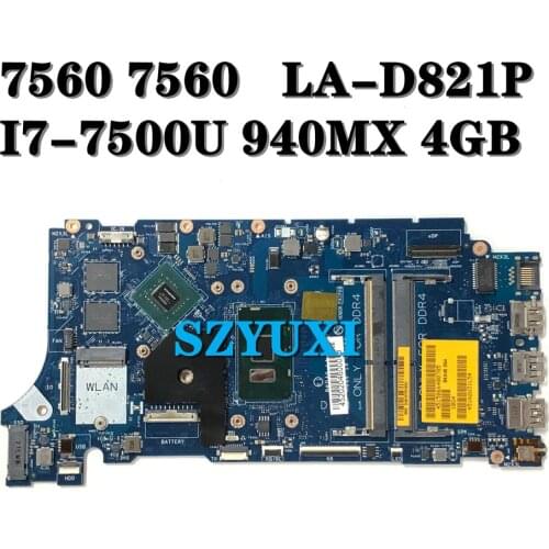 I7-7500U 940MX 4GB For Dell Inspiron 7460 7560 laptop motherboard BKD40 LA-D821P CN-0KP4N2 KP4N2 mainboard 100%tested