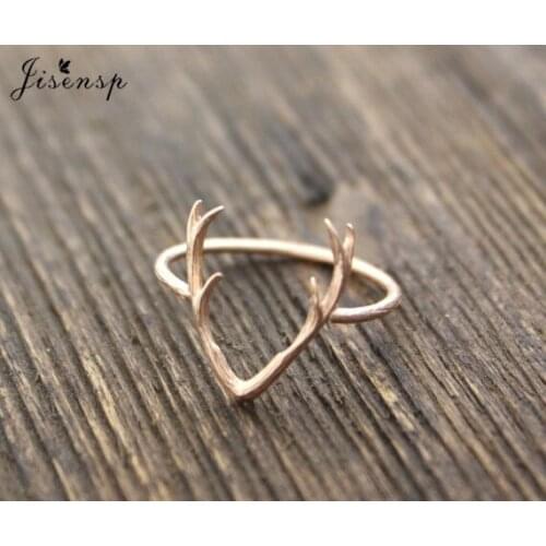 Jisensp Delicate Design Vintage Antlers Wedding Rings Unique Animal Deer Elk Rings Christmas Jewelry Gifts for Women Men bijoux