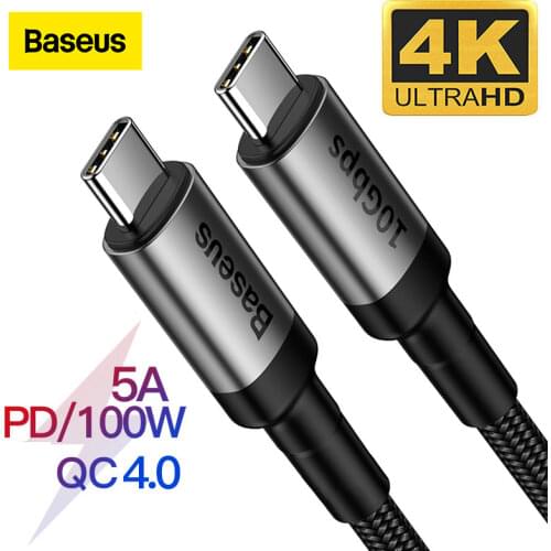 Baseus USB 3.1 Type C to USB Type C Cable for Samsung S9 S10 Xiaomi QC4.0 PD 100W Fast Charger HDMI-compatible Cable for MacBook
