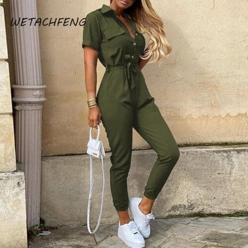 Overalls For Women Jumpsuits Casual 2021 Fashion Romper Plus Size Pocket Buttons Sashes Summer One Piece Outfits Female Clothing