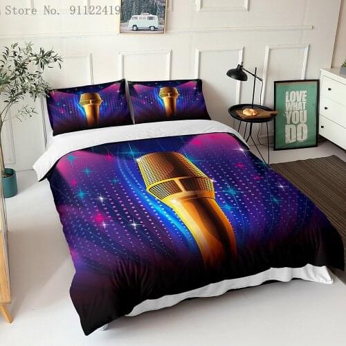Cartoon Luxury Microphone Printed Bedding Set Soft Microfiber Duvet Cover Singer Quilt Cover Queen King Comforter Bedclothes