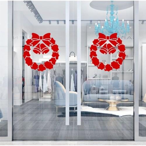 Red Wreath Bells Christmas Wall Stickers For Store Home Decor Diy Window Decal Xmas Festival Season Vinyl Wall Mural Art