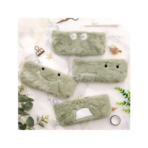 Korean creative Dinosaur Park Plush round pen bag ins cartoon cute super cute pencil bag with large capacity stationery