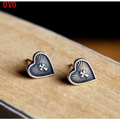International standard true S925 sterling silver sacred heart cross earrings handmade religious totem self-designed earrings