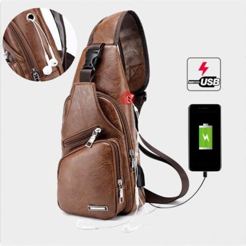 Mens USB Chest Bag Designer Mens Messenger Crossbody Package PU Leather Shoulder Bags Diagonal Package Travel Chest Bag