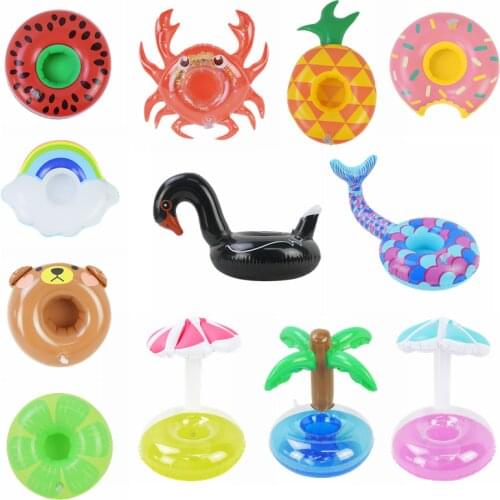 Mini Inflatable Cup Holder Coaster Cartoon Animal Fruit Food Shaped Floats Cup Stand Holder Swimming Pool Party Coaster Supplies