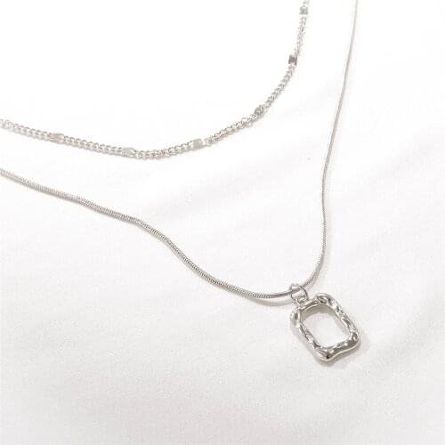 New simple Square Pendant Multi-layer Chokers Necklaces For Women Charm Gold Silver Color Fashion Necklaces Jewelry