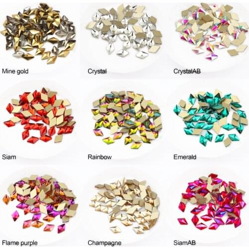 New Crystal AB Rhombus Nail Glitter Rhinestones Glass Flat Back 3D Diamond 5x8mm Nail Art Decorations