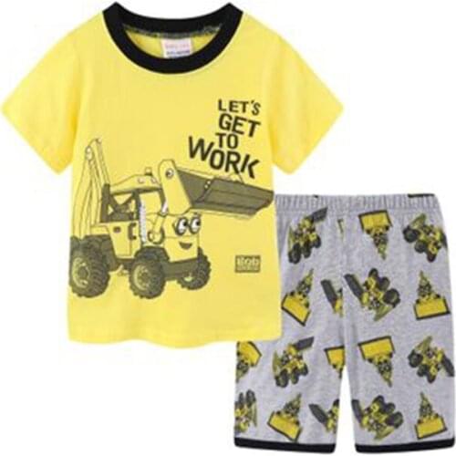 New Summer Girls Excavator Pajamas Set Cotton Baby Boys Pyjamas Kids Sleepwear Child Night Wear Clothing Suits