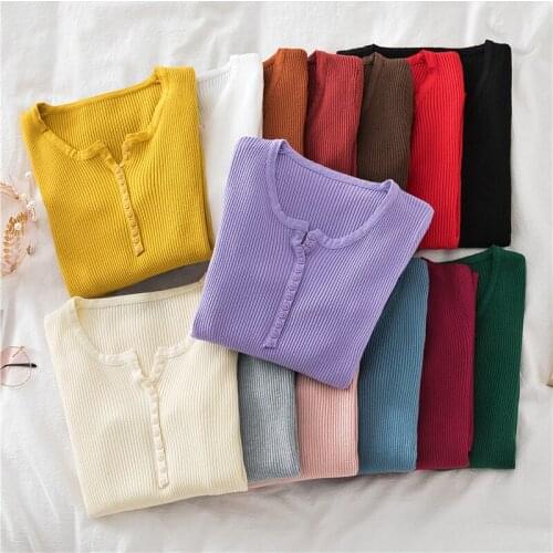 New V Collar Womens Sweaters Fashion Solid Color Single Breasted Round Collar Woman Sweaters Computer Knitted Slim Lady Sweaters