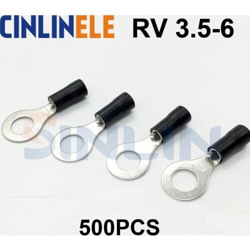 500pcs Crimp Terminal RV3.5-6 14-12AWG 2.63-4.6mm^2 Crimp terminals black Ring Terminal Brass RV3-6
