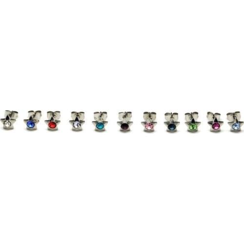 Wholesale mixed 11 colors 110pcs titanium steel earrings gem stone star style fashion stud earrings free shipping