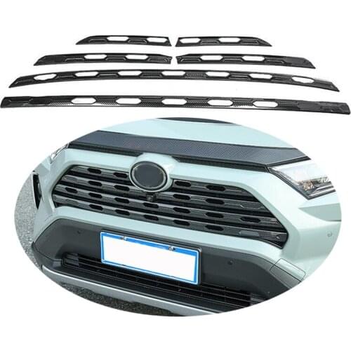 Stainless steel Carbon Fiber Style Front Grille Bumper Trim Strips For Toyota RAV4 2019 2020 Car Styling Frame Decoration Decals
