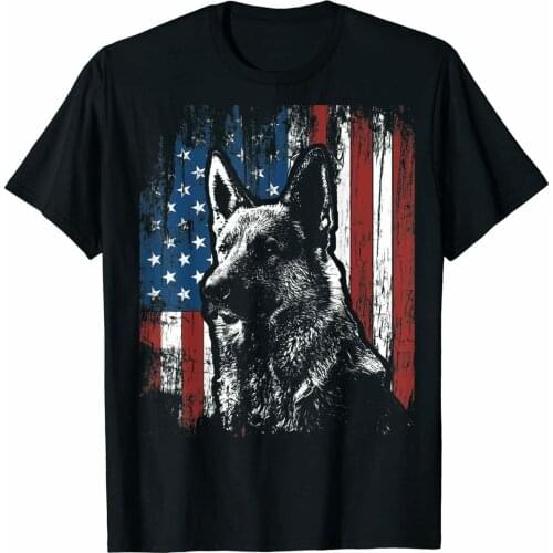Patriotic German Shepherd American Flag Dog Gift Men T-Shirts Cotton Trend 2021