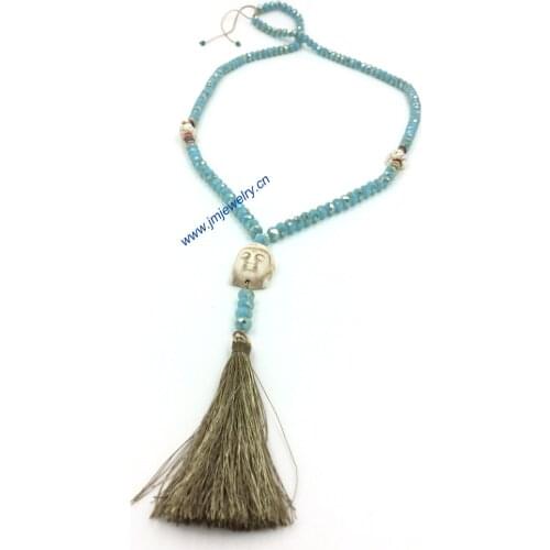Personalized handmade indian jewelry long crystal beaded chain necklace tessal pendents unique boho long Necklaces for men women