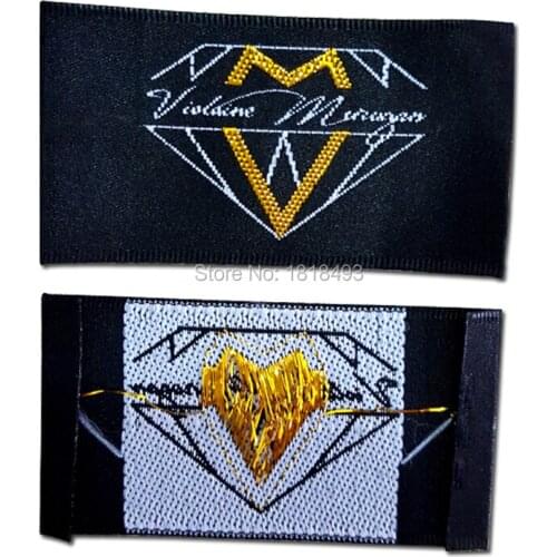 Custom clothing satin woven labels/garment embroidered tags/golden silver thread collar label/dress labels tags 1000 pcs a lot