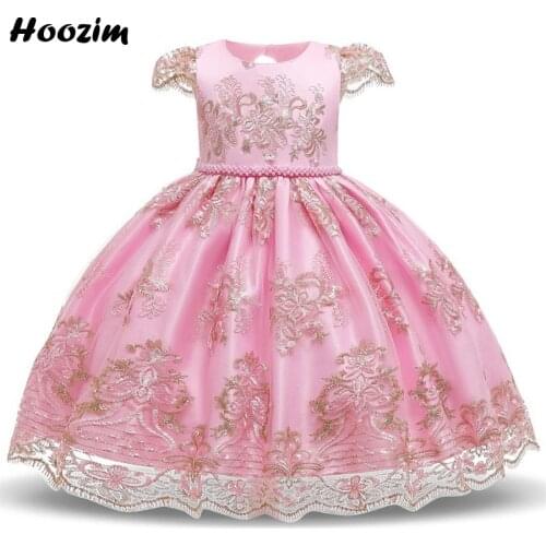 Luxury Princess Back Bow Pearl Baptism And Birthday Dress Girls 12M-10 Years Embroidery Flower Puff Sleeve Evening Dresses Girls