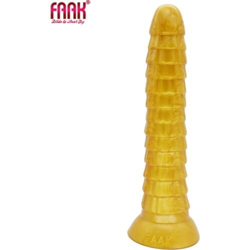 FAAK Long silicone anal plug 2020 new golden ribbed dildo with suction cup sex toys for women male masturbator erotic sex shop