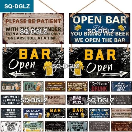 [SQ-DGLZ]Bar Open Close Wooden Sign Beer Words Plate Plaque Wood Plaque Pub Wall Decoration Pendant Door Hanging Sign Home Decor