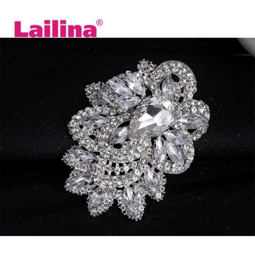 Bridal Romantic Fashion Clear White Crystal Rhinestone Dual Droplets Flower Art Nouveau brooch pins silver plate pendants