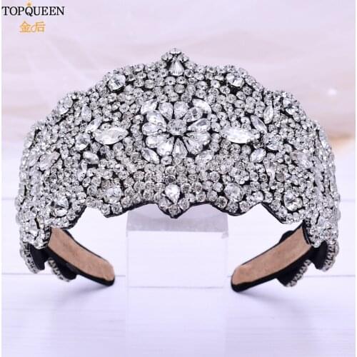 TOPQUEEN S233-FG Silver Bridal Headpieces Crown Wedding Headpieces Bridal Headband Rhinestone Luxury Bridal Crown Hair Jewelry
