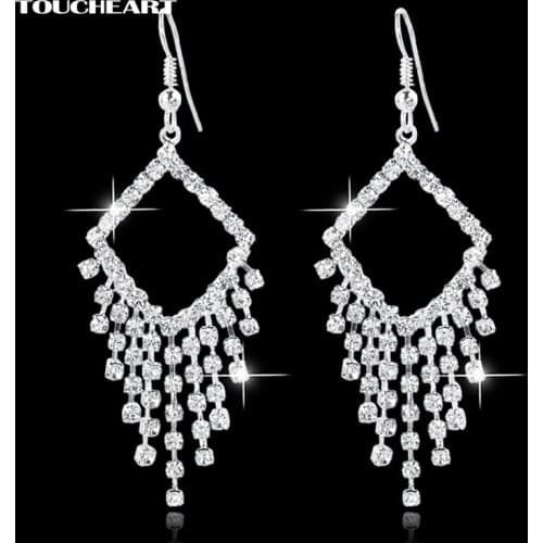 TOUCHEART Silver color drop earrings Fashion jewelry statement tassel crystal earrings for women long wedding SER150123
