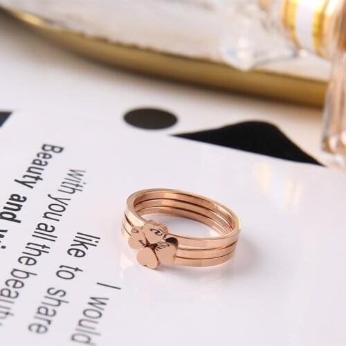 YUN RUO 316 L Titanium Steel Jewelry Three-in-one Flower Anniversary Ring Mosaic Weeding Ring Rose Gold Fashion Woman Never Fade