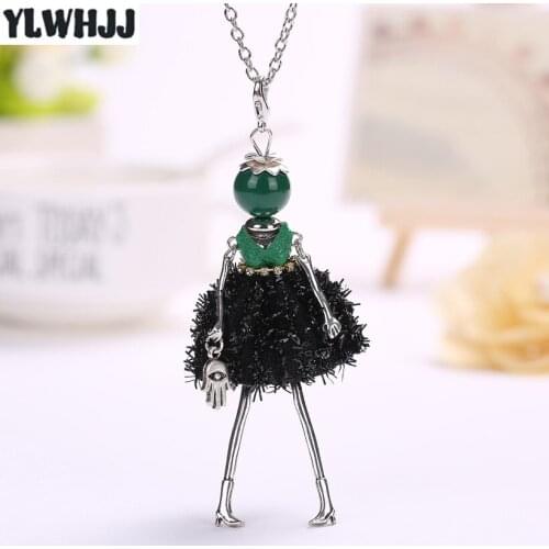 YLWHJJ new women green bead doll long necklace handmade black dress pendant girl lovely maxi fashion statement metal jewelry