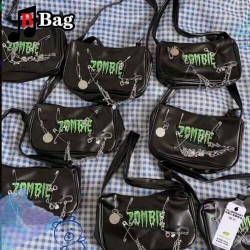 Y2K punk bag women PU Metal pendant Handbag single shoulder underarm bag female Cool pin Embroidery messenger bag