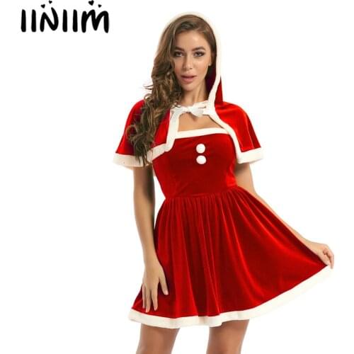 Iiniim Womens Adult Winter Christmas Clothes Reindeer Costume Outfits Party Dress Up Tueb Top Dress Hooded Cape 2020 New