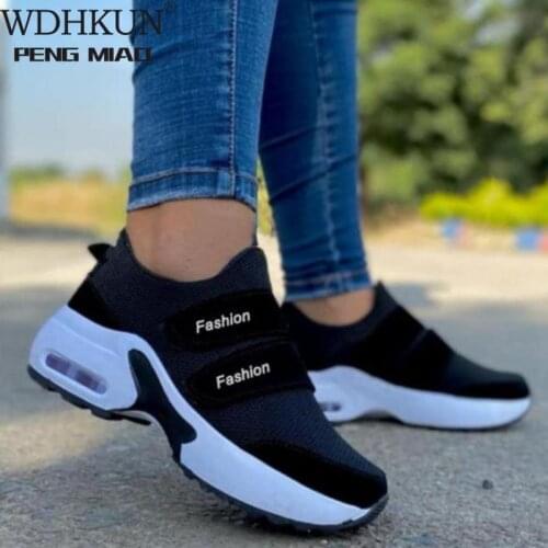 2021 New Women Sneakers Women Vulcanized Shoes Casual Platform Solid Color Hook&loop Female Walking Shoes Wedge Sports Shoes